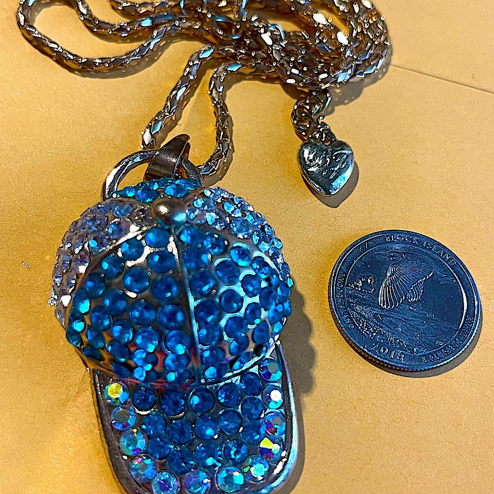 Crystal charm baseball cap Necklace Betsey Johnson rare